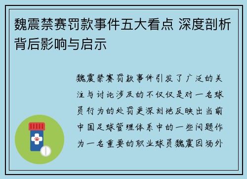 魏震禁赛罚款事件五大看点 深度剖析背后影响与启示